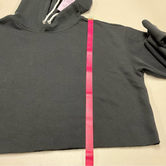 Black Hoodie Cropped Sweatshirt Hooded Sweater Top - Picture 5 of 7